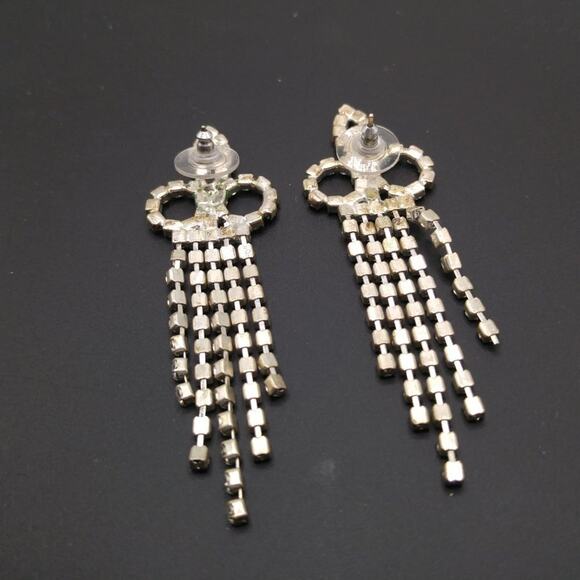 Vintage Rhinestones Dangle Post Earrings, Formal Earrings, Five Tassels, 3 Inch - Picture 4 of 7